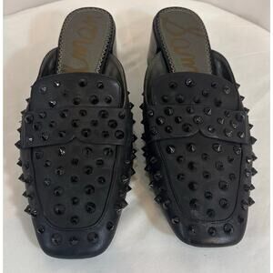 Sam Edelman Black Studded Mule Heels Goth Witchy Grunge Leather Sz 9